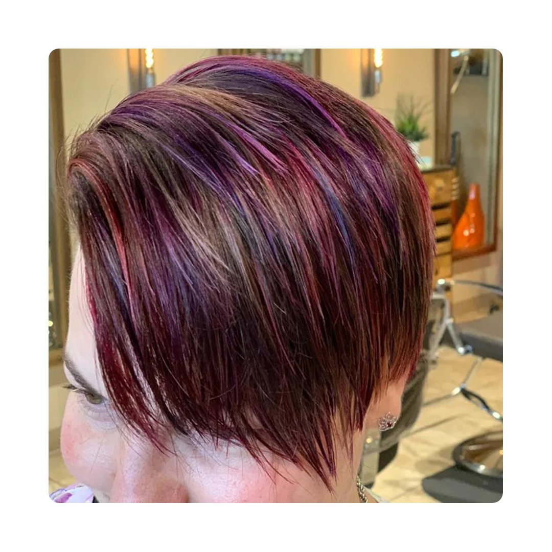 Short vivid purple and red haircut