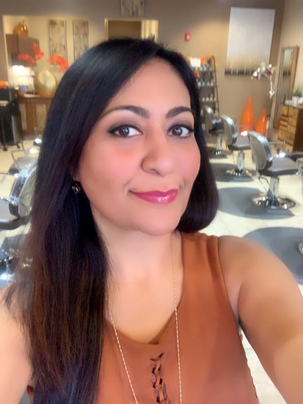 Long dark hair styling